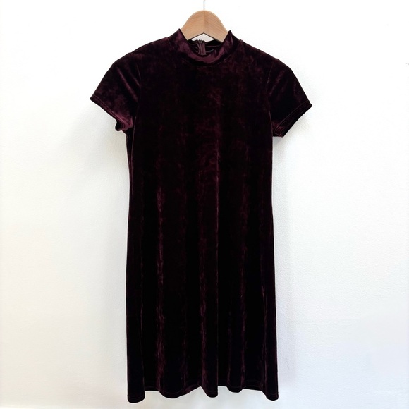 Aqua Stretch Velvet Mock Neck Dress A Line Whimsigoth Burgundy Wine Small - Picture 2 of 10